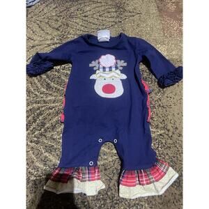 Natalie Grace One Piece Girls Reindeer Romper 3 Months Ruffle Applique Snap